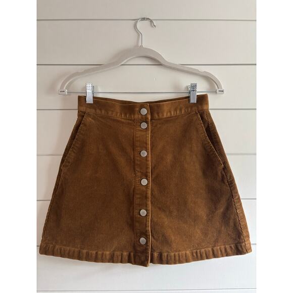 Uniqlo Brown Corduroy Mini Skirt Size 2 Button Front Pockets A-Line - Picture 2 of 8